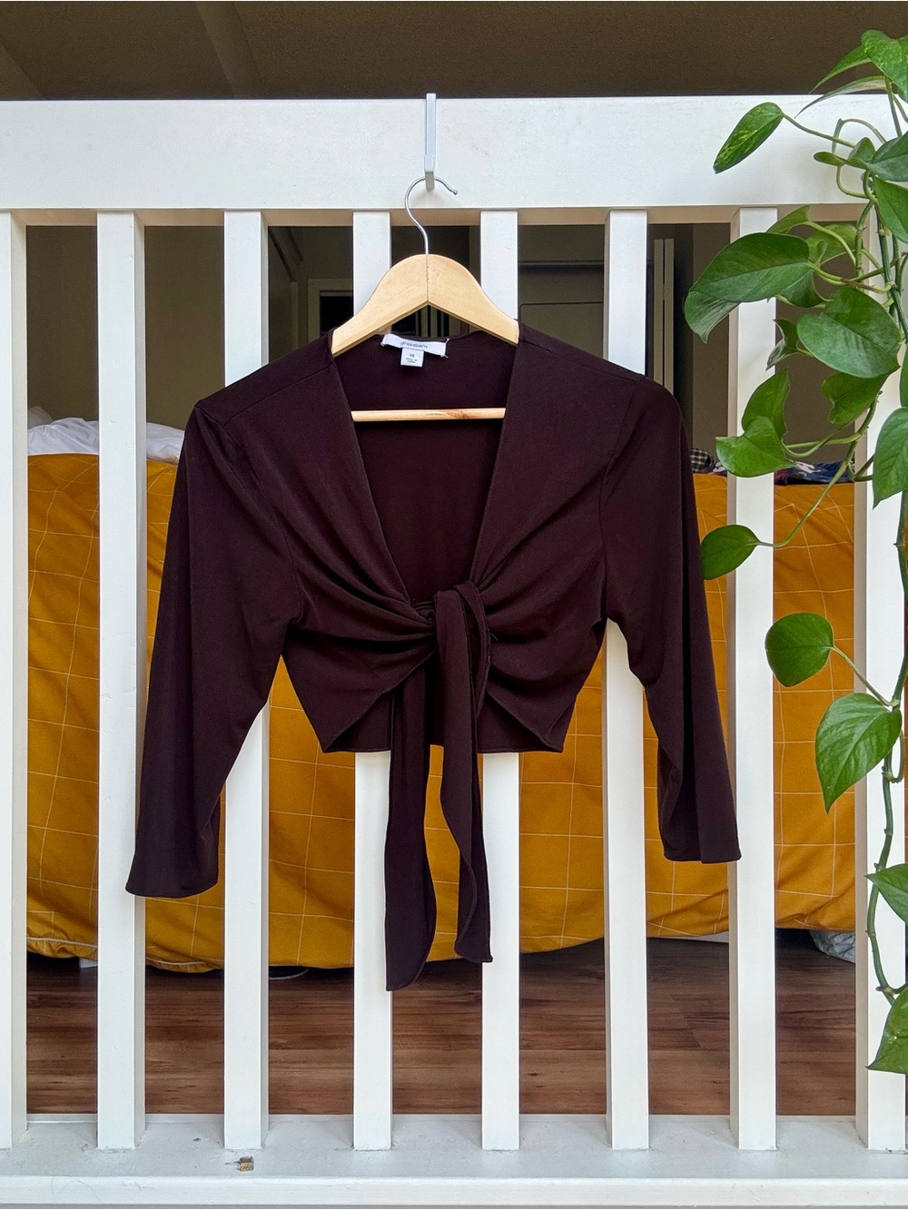 dressbarn Chocolate Brown Tie-Front Crop Top